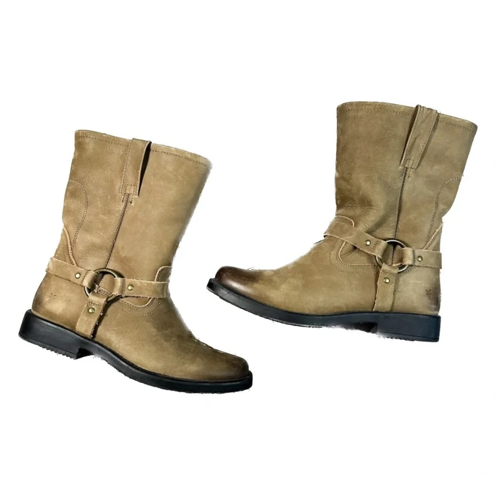 Frye Harness Pull On Dark Tan Leather Short Boots